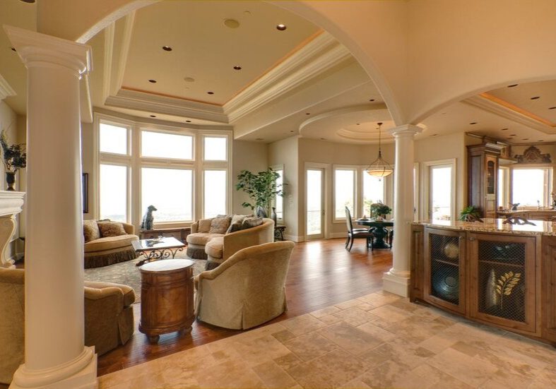 A large living space featuring smart home automation solutions.
